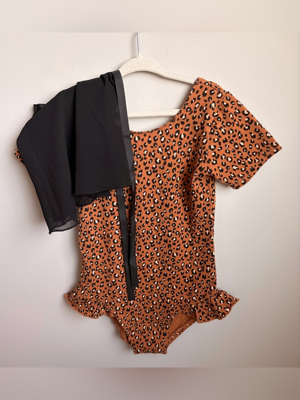 Rylee Cru Leopard Print Ruffle Hem Short Sleeve Bodysuit, with skirt